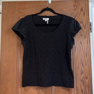 DKNY Textured Black Short Sleeve Top Size L